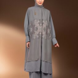 GAUN MIDI BERMOTIF TENTREM KELABU