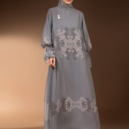 GAUN BERMOTIF TENTREM KELABU